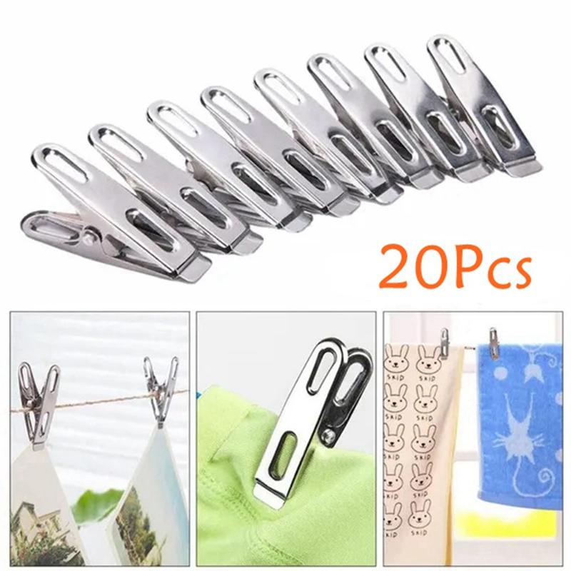 20 buc clemă din oțel inoxidabil agrafă pentru haine rezistentă la vânt Umeraș plat mic de rață de argint Dosar deschis Dosar plat Clip rezistent la vânt
