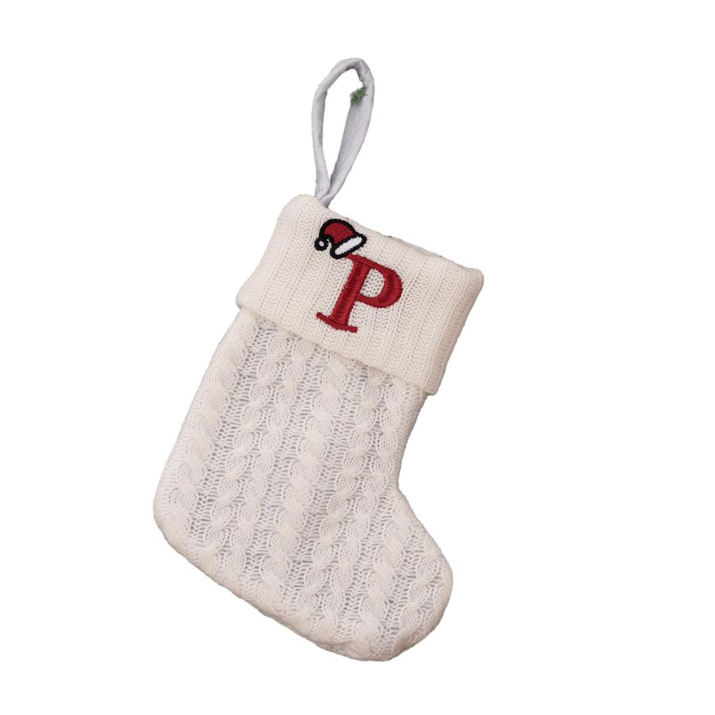 With Hanging Rope Christmas Stocking Children Candy Bag Decoration Knitted Pendant White Snowflake 20*10cm Alphabet Rattanand