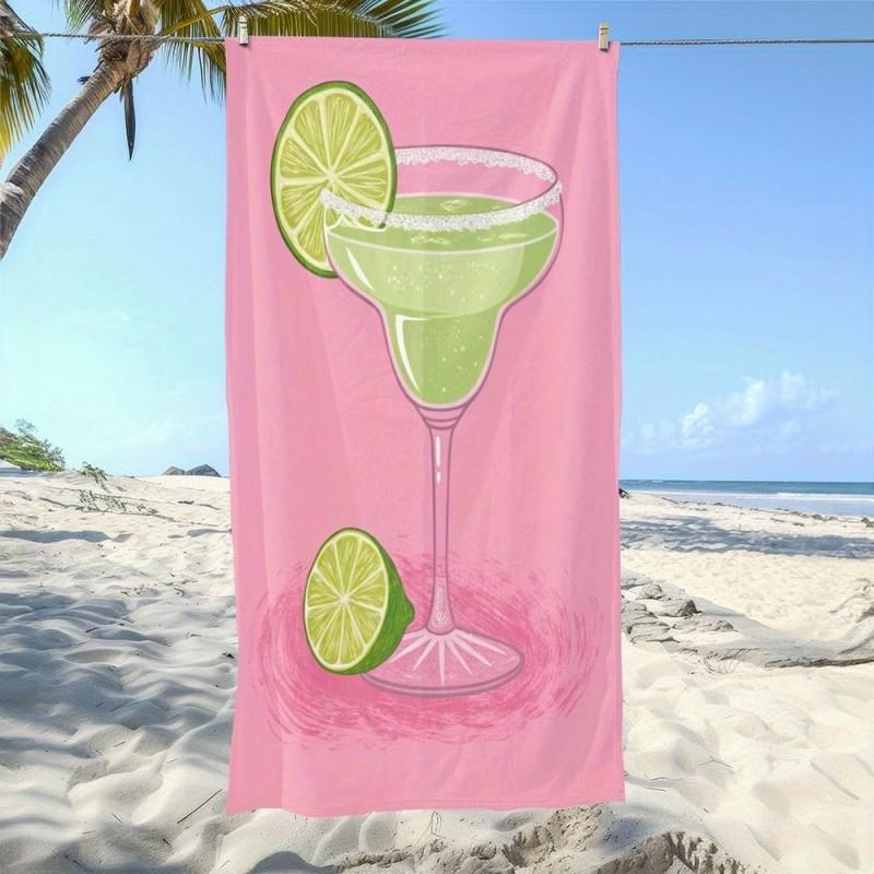 Fresh Summery Beach Towel Large Pink Lime Margarita Microfiber Towel for Poolside Fun