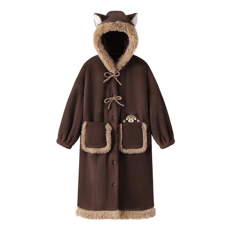 Women s Panda Hooded Coral Fleece Loungewear M