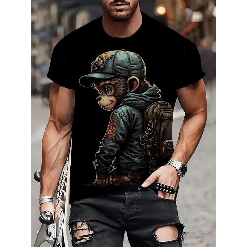 3D Cartoon Style Monkey Pattern Print T-shirt For Men/Women Hip Pop Trend Short Sleeve T shirt Top Summer Street Personality Tee