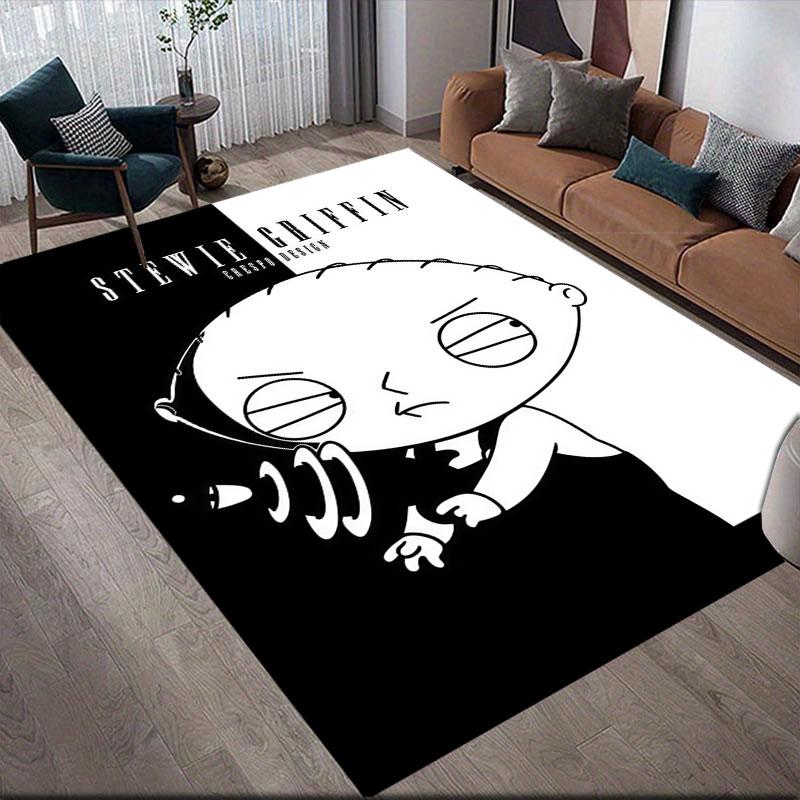 Cute Stewie Griffin Flannel Printed Carpet, Home Sofa Decoration for Living Room & Bedroom, Non‑Slip Play Flannel Floor Mat for Game Room