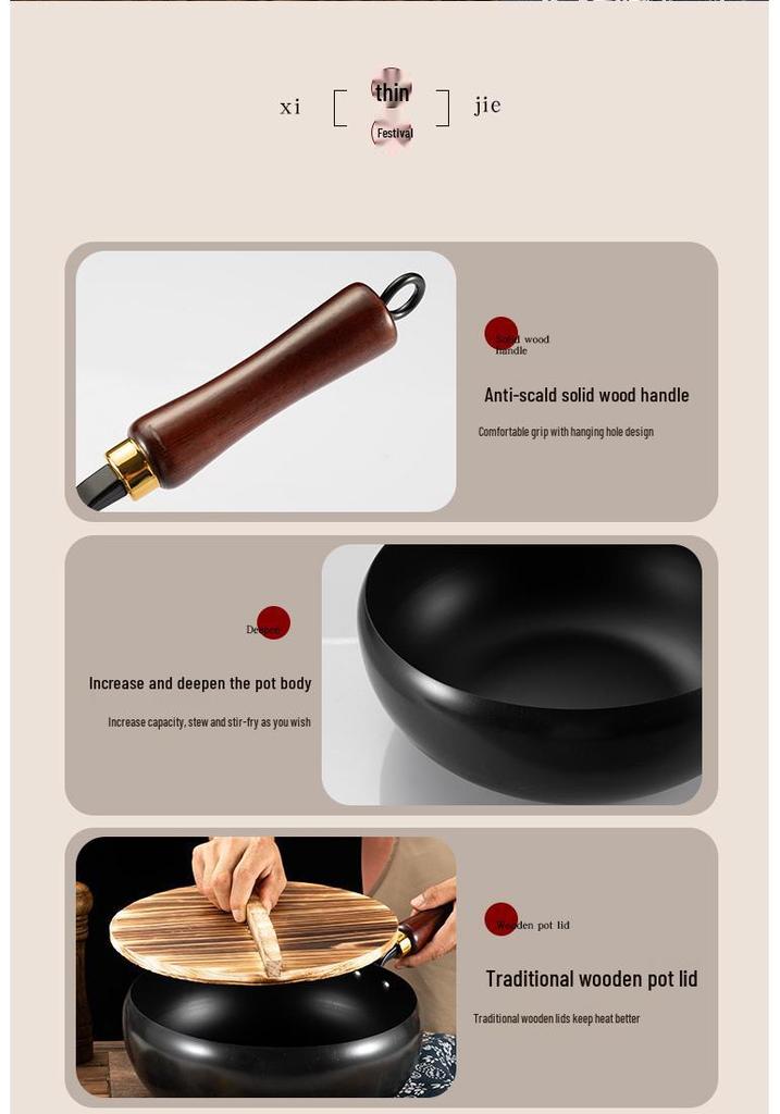 Large-Bellied Mini Wok: Flat-Bottomed Non-Coated Non-Stick Iron Pot for Stir-Frying