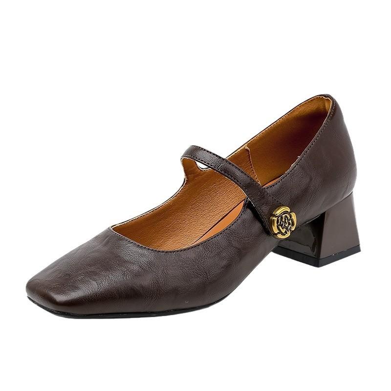 Leather high heels women's retro Mary Jane thick heels single shoes women's fashion 2025 spring new women's wear high sense