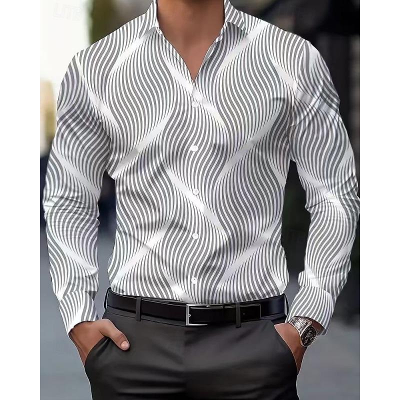 Men's Shirt Casual Shirt Beach Shirt Button Up Shirt Long Sleeve Geometric Abstract Lapel Casual Daily Clothing