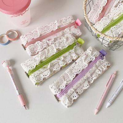 Spitzenbesatz Federmäppchen Glatter Reißverschluss Make-up Schreibwaren Aufbewahrungstasche Niedlicher Stift