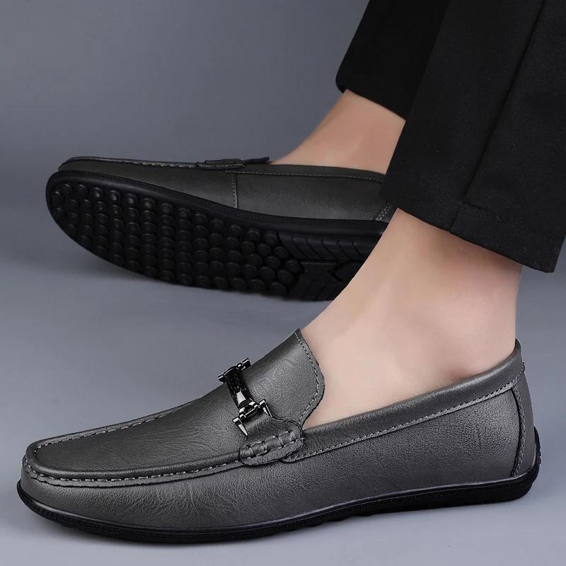 Lyxmärke Herr Loafers Mode Vår Höst Casual Skor Nya Bekväma Herr Kör Flats Äkta Läder Mockasiner Promenadskor