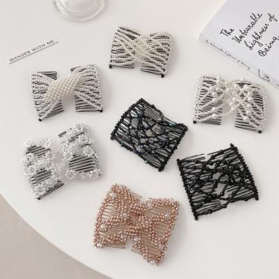 Butterfly Pearl Elastic Hair Hairpin Plastic Magic Hair Combs New Fancy Clip Combs  Women