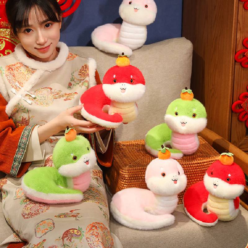 Year Of The Snake Mascot With Persimmon Plush Toy Cartoon Doll Gift Decoration