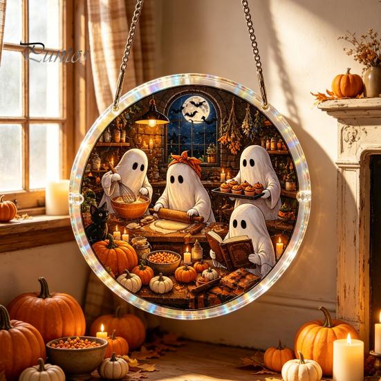 Creative Decompressing Puzzle Halloween Acrylic Sun Catcher, DIY Spooky Suncatcher Kit, Hanging Decor Gothic Stained Glass Window Ornament for