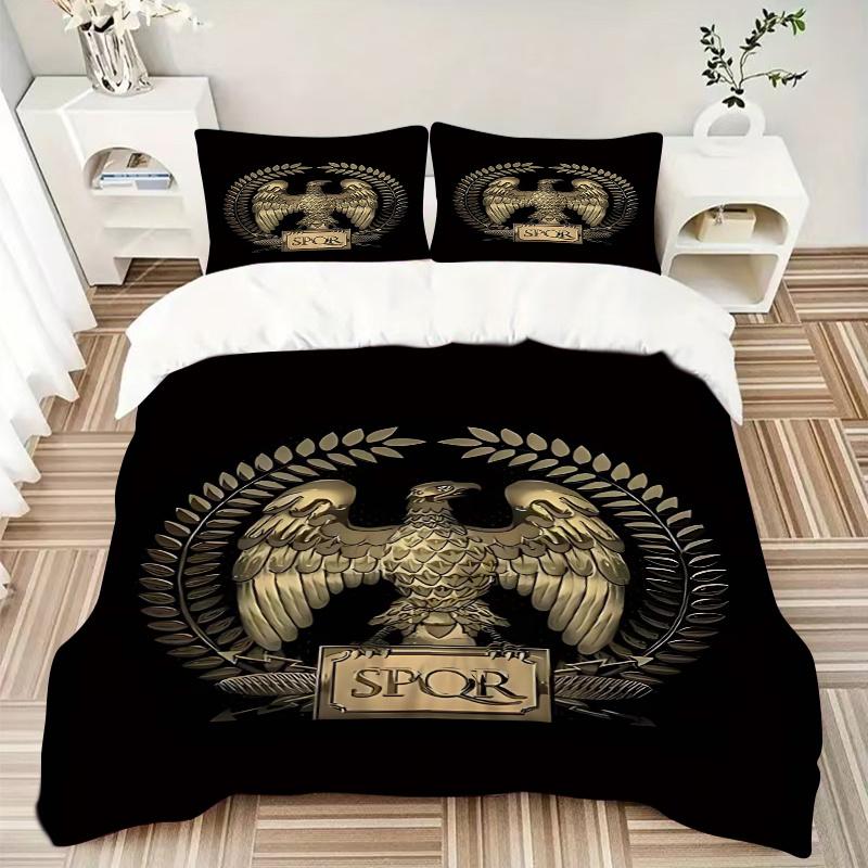 3pcs SPQR Eagle Crest Bedding Set - Includes One Quilt Cover and Two Pillowcases (No Core) - Perfect for Bedroom Decor and Guest Room Accessories - Fe