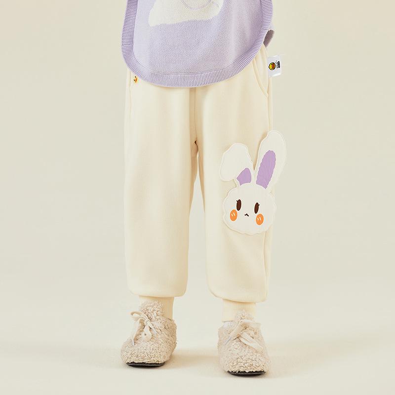 Bduck Fleece-Lined Yellow Duck Children's Warm Sweatpants for Boys - Winter Long Pants