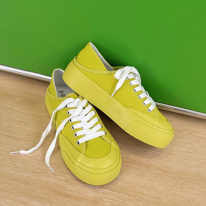 

Летние женские дышащие парусиновые кеды для скейтбординга с цветными шнурками - Дизайн «Два в одном», Функция «Наступание на задник», Удобные для большого пальца ноги. 36 зелёный/горчичный