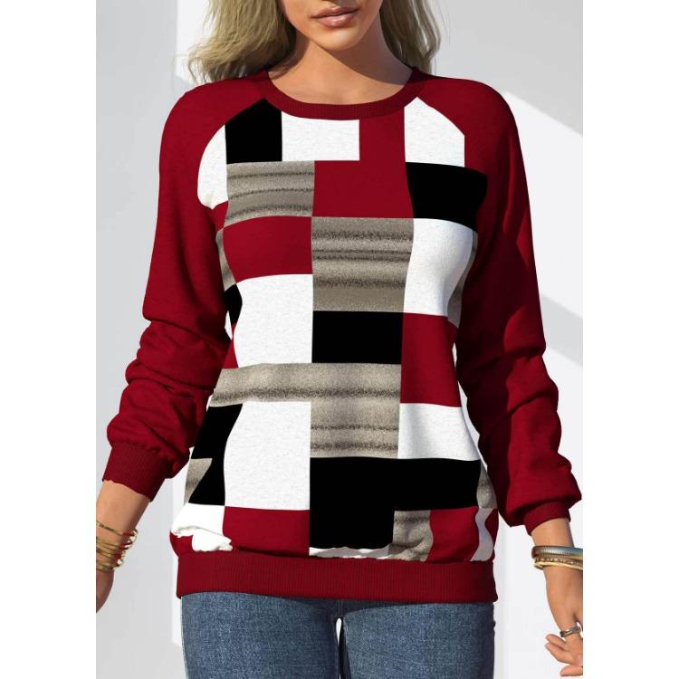 Spring and Autumn Women's Blouse Tie-Dye Printed Top Round Neck Plug Long Sleeve Casual Loose Sweatshirt