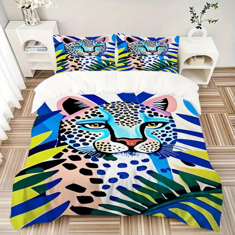 3PCs Leopard Print Design Cover Set, Breathable Fabric, Machine Washable (1 Duvet Cover + 2 Pillowcases) (Without Quilt) yy250911106