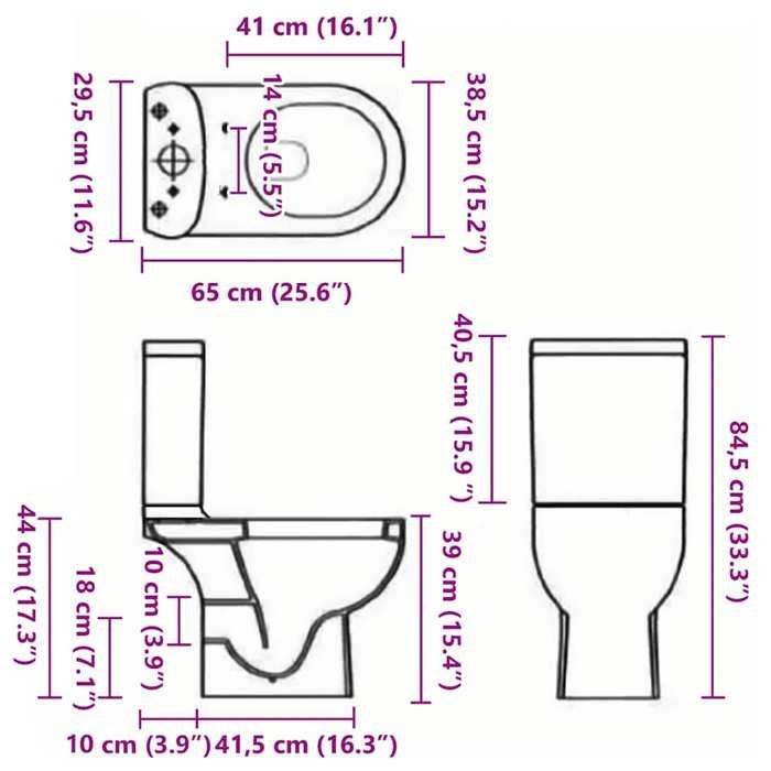 VidaXL Ceramic Toilet Rear Water Outlet Black Toilet Seat 140298
