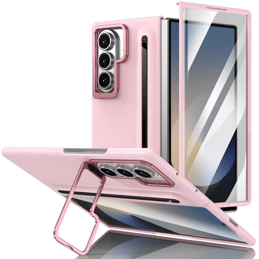 Lens Stand Phone Case For Samsung Galaxy Z Fold 7 6 5 Fold7 Z Fold6 Cover With S Pen Slot Stylus Tempered Glass Screen Protector
