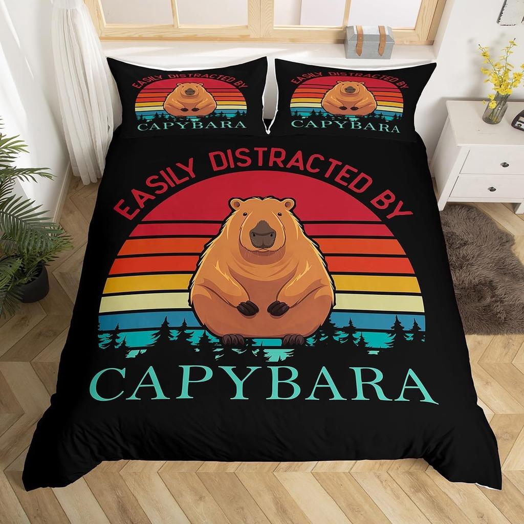3D Capybara Duvet Cover For Capybara Lovers,Cute Funny Capybara Comforter Cover,Natural Theme Kawaii Rodent Animal Bedding Set