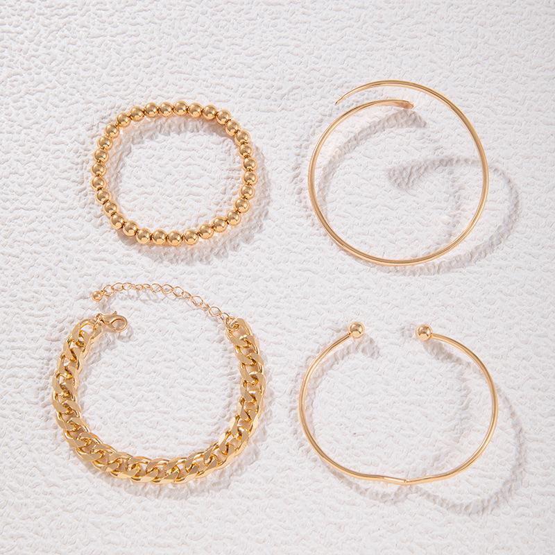 Bracelet rétro simple à chaîne épaisse, bracelet ouvert polyvalent à la mode, ensemble de bijoux à porter superposés