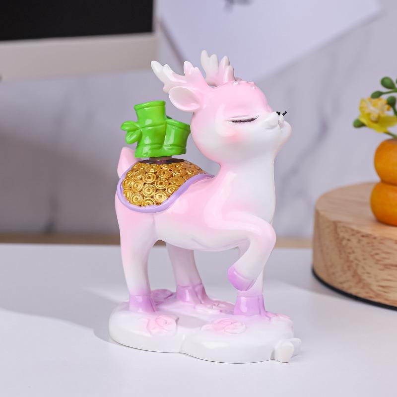 Deer and Wanxi's "All the Way Blooming" Deer Figurine, Exquisite Resin Figurine, Desktop Decoration, Workstation Car Figurine