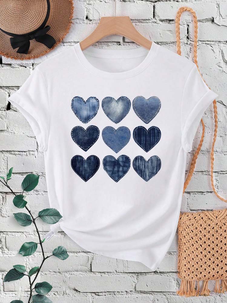 

Women Cowboy Heart Print T-Shirt for Valentine s Day Gifts Fashion Crew Neck Short Sleeve T-Shirt Casual Women s Clothing S