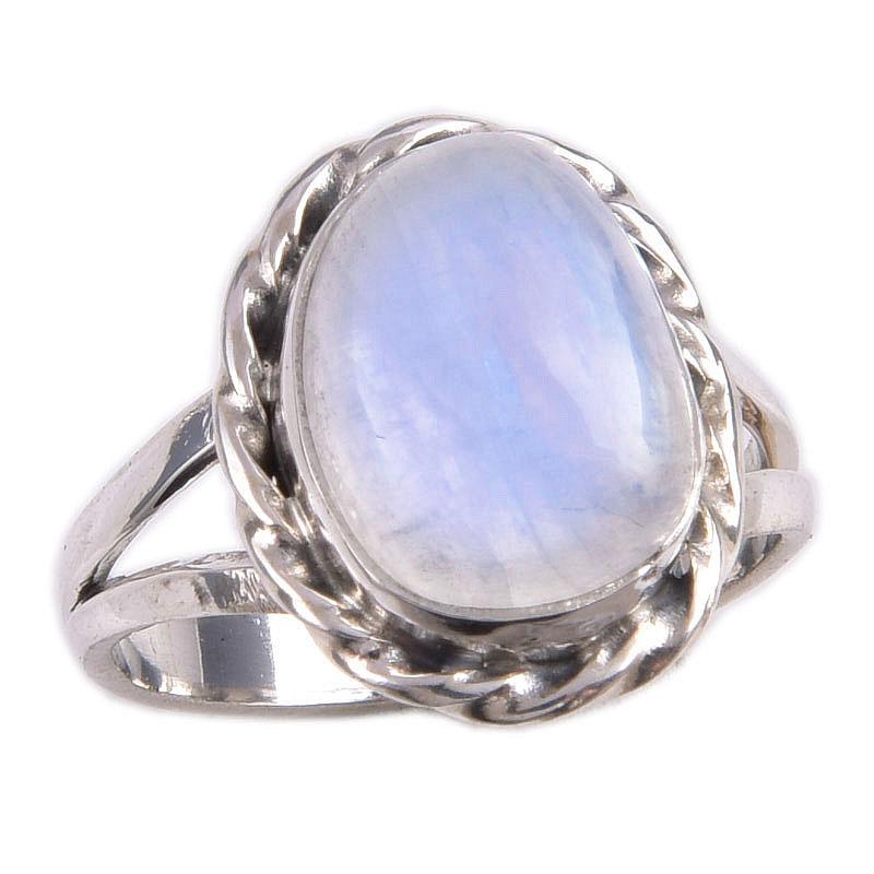 Natürlicher Regenbogen-Mondstein Edelstein Handgefertigt 925 Sterlingsilber Geschenkring S.6 S7C88