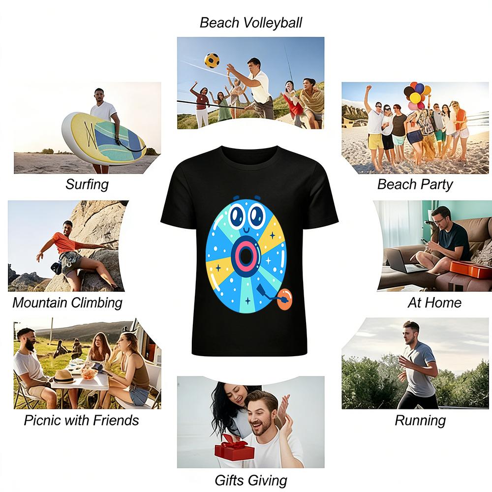 Cartoon UFO Print Kids T-shirt, Cute Alien Element Casual Breathable Top for Boys and Girls Pure cotton T-shirt