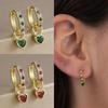 2PCS Luxury Colorful Heart Pendant Earrings Exquisite Multicolor Zircon Stainless Steel Hoop Earrings for Women Fashion Jewelry