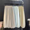 Solid Color Fluffy High-Waisted Midi Skirt with Pockets for Women - Summer Slimming A-Line Design