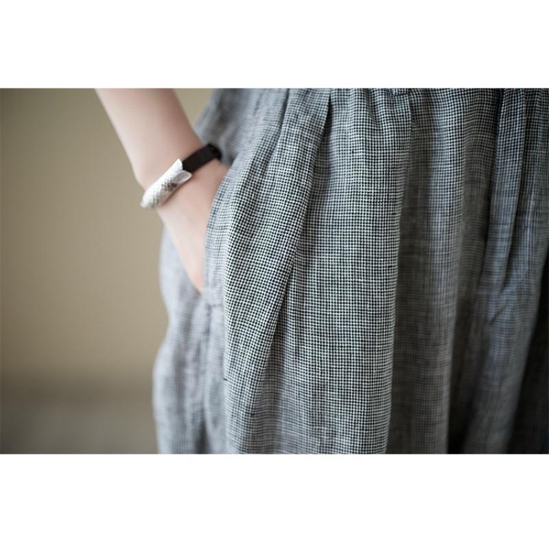 Pantalon à carreaux rétro artistique de printemps et d'été avec taille élastique, coton et lin, pantalon décontracté pour femmes