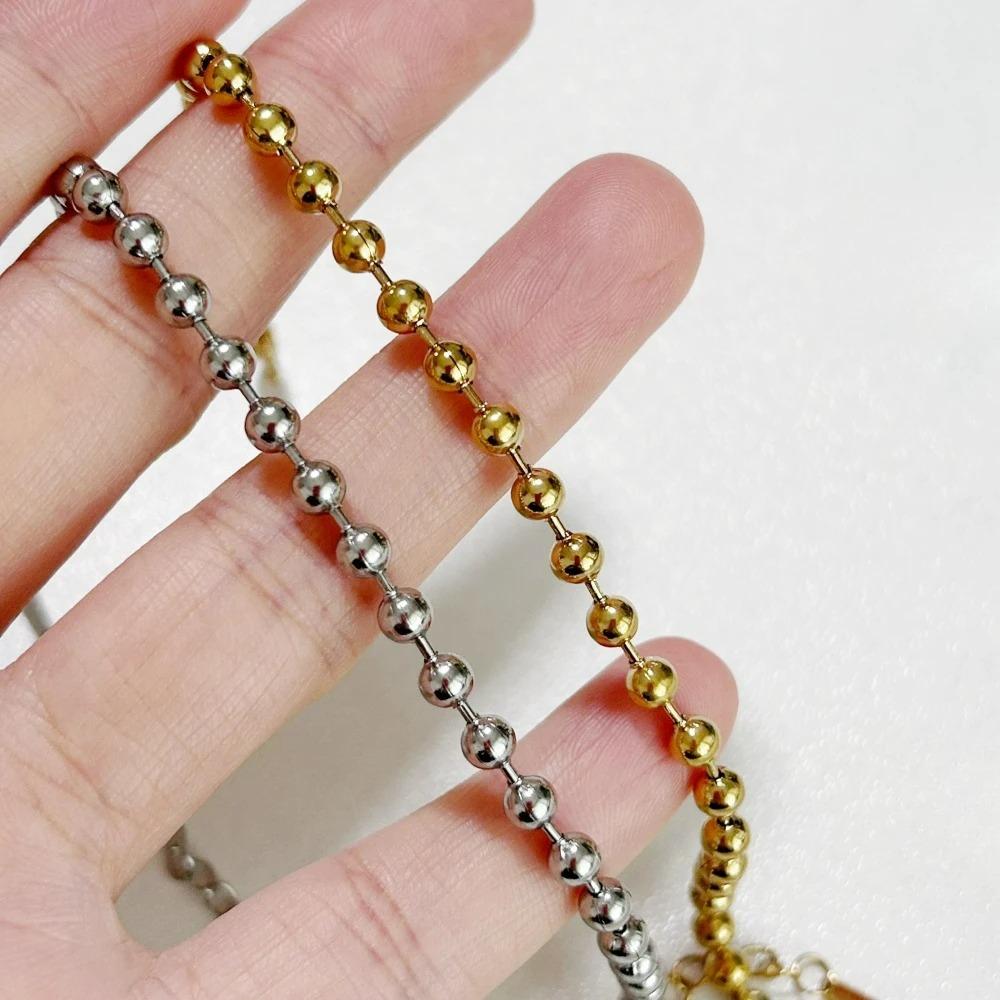Stainless Steel Elegant Beaded Gold/ Silver Color 4 mm Round Chain Bracelets for Women 18K Gold Jewelry Accessories Wholesale