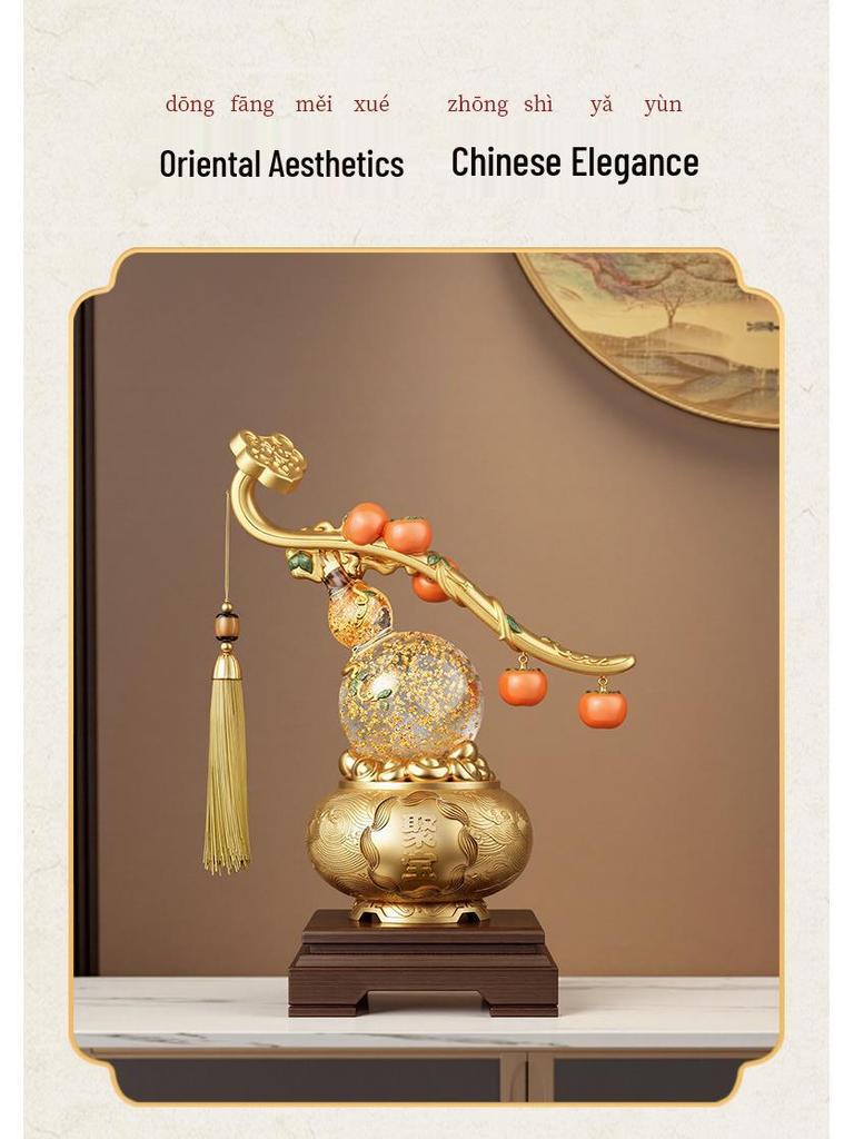 Chinese Style Persimmon Ruyi Crystal Gourd Ornament for Living Room, Entrance, or Wine Cabinet – Ideal Housewarming Gift