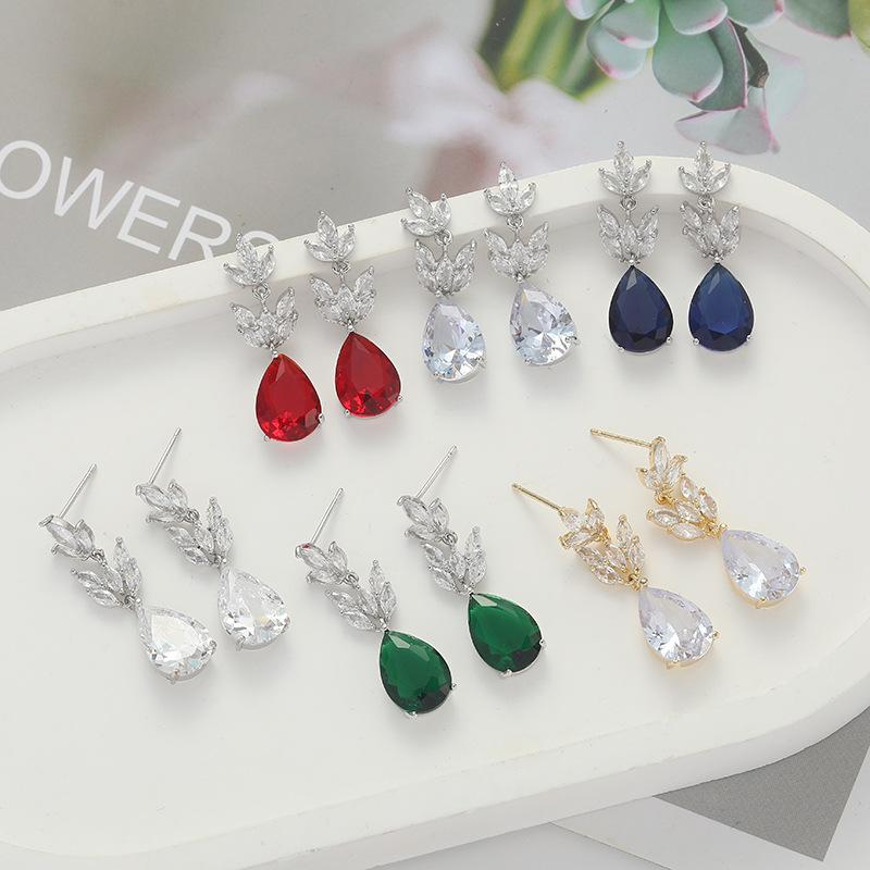 Flower Electroplated Water Droplets Small Fresh Horse Eye Zircon Earrings Silver Needle Light Luxury Bridal Stud Earrings Earrings Women Shine