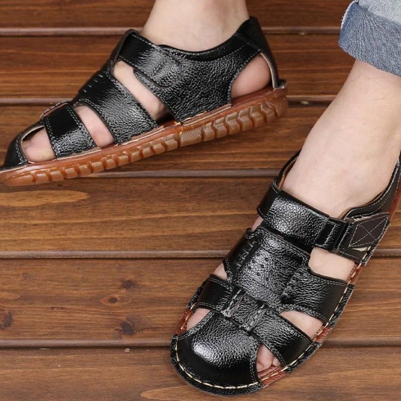 Fashion Genuine Leather Men's Sandal Outdoor Beach Breathable Trend 2025 Number 41 Luxury Summer Expensives Wholesale Non-slip Male Shoe