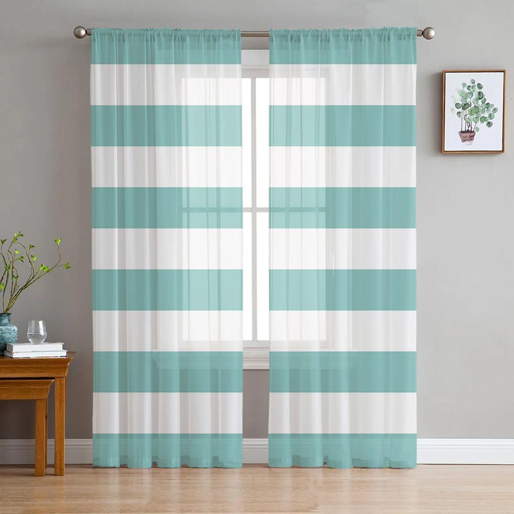 Navy Blue White Stripes Tulle Curtains For Living Room Bedroom Kitchen Decoration Chiffon Window Treatments Voile Sheer Curtain