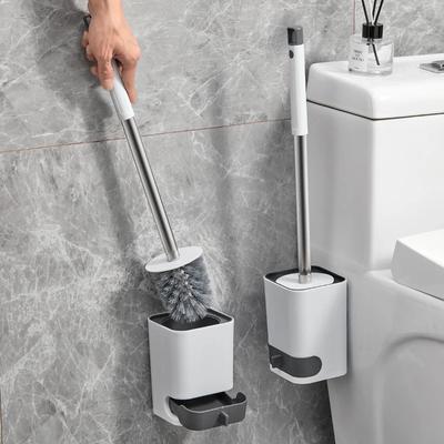 Plastic Wall Mounted No Dead Corner Toilet Cleaning Brush with Drain Base Long Handle Brush Bathroom Accessories