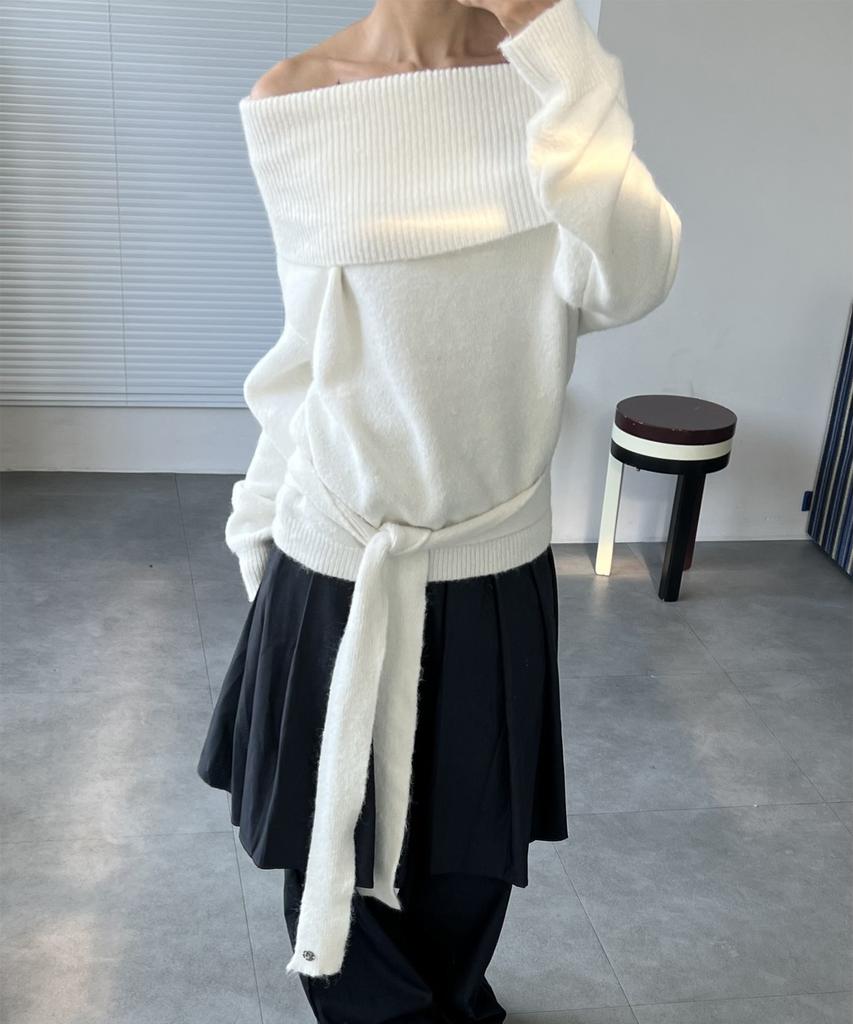 PLACE STUDIO Essential Soft Muffler Set Off-Shoulder Long Sleeve Knit_3 Colors