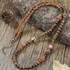 Men'S Layered Wood Walnut Bead Necklace European American Style Hiphop Vintage Long Chain Stackable Bohemian Accessories