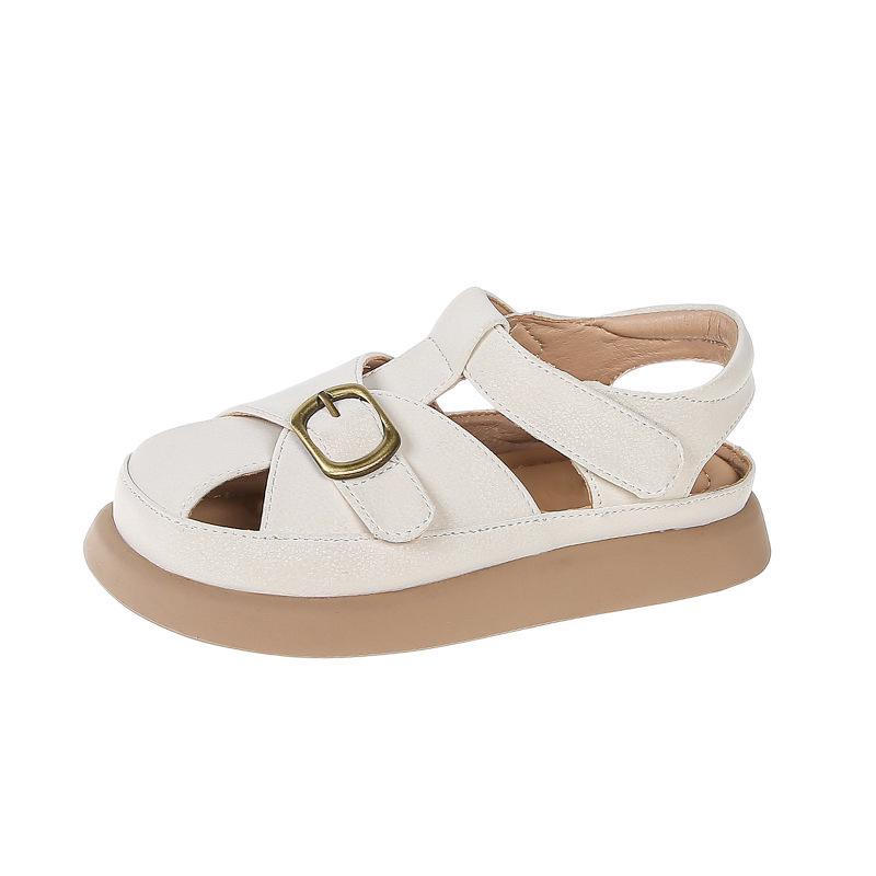2025 Summer White Baby Girls' Closed-Toe Roman Sandals for Beach and Vacation