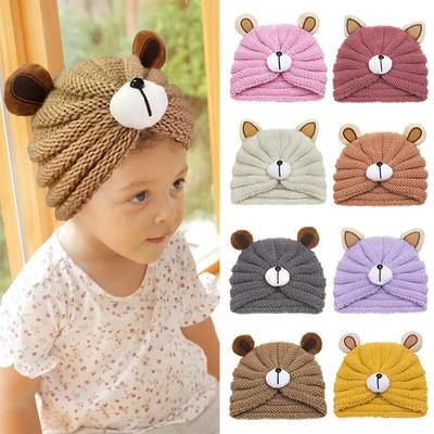 Gorros bonitos con orejas de oso para bebé, gorro cálido de punto suave para recién nacido, gorro infantil a prueba de viento, gorros para niños y niñas, accesorios de 0 a 2 años