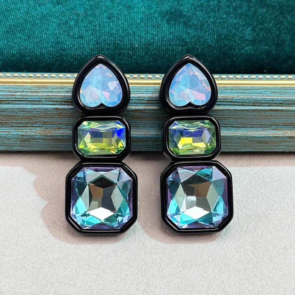 Resin Shiny Rhinestone Earrings Colorful Colorful Dangle Earring Geometric Square Studs  Women