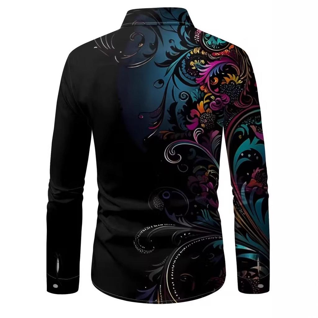 Spring Autumn New Men Long Sleeve Shirt Men Business Casual 3D Digital Print Lapel Shirt