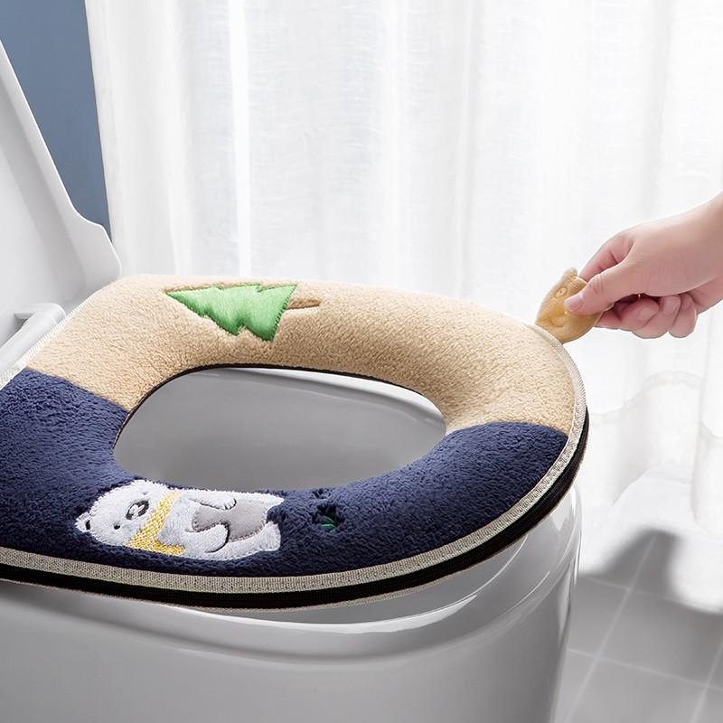 In-Stock Cartoon Zippered Toilet Seat Cushion - Thick and Cute for Autumn/Winter