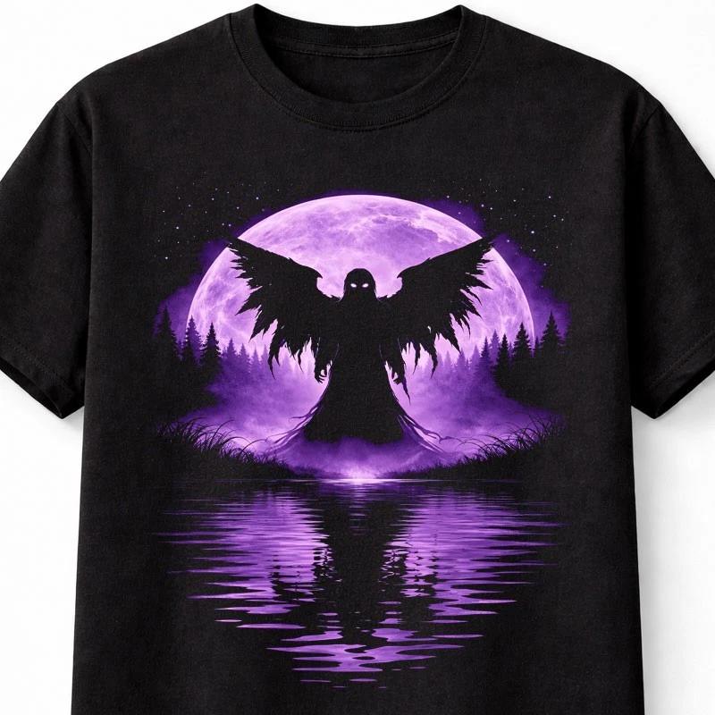 Angel Purple Moon Gothic Fantasy Horror Graphic Unisex TShirt S
