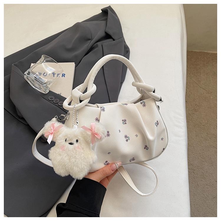 Versatile Floral Pleated Cloud Shoulder Bag - Fashionable Casual Crossbody for Women