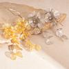 Metallic diamond-encrusted flower petals fringed silver needle earrings personalized vacation style temperament earrings