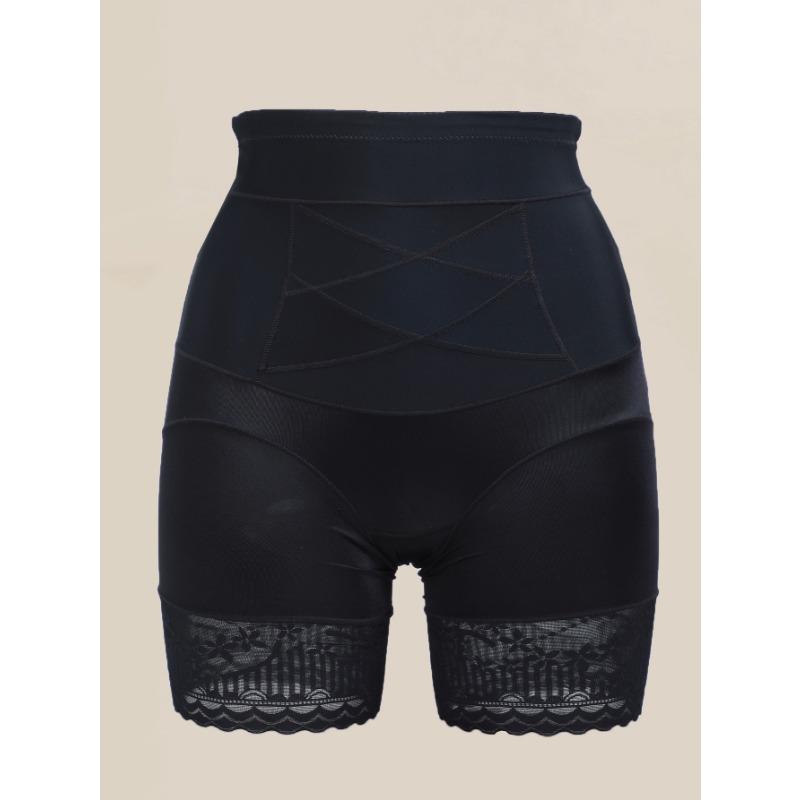 High Waist Cross Compression Lace Trim Shapewear Shorts S