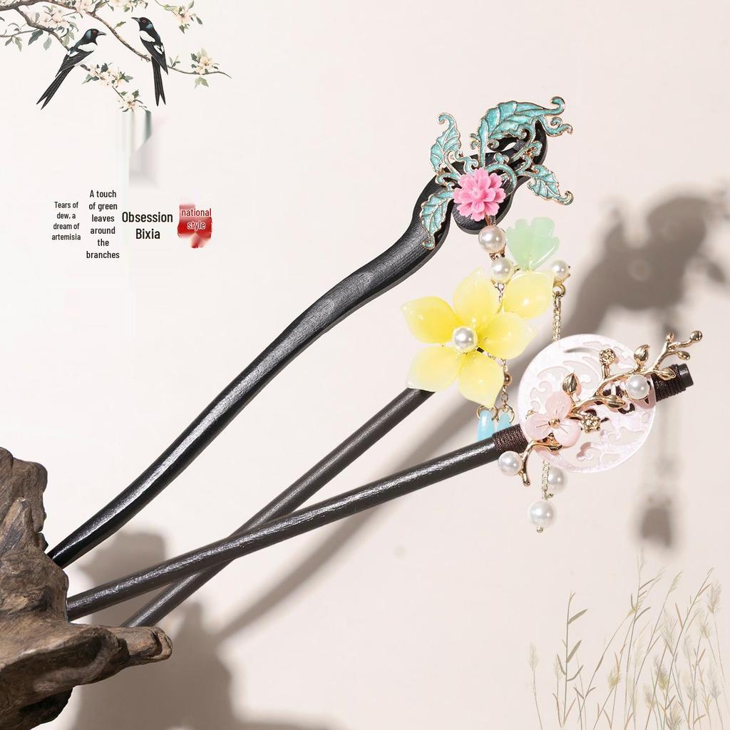 Ancient Style Tassel Hairpin - Imitation Ebony Wood, Hanfu Accessories, Chinese Jewelry for Women