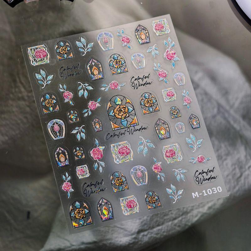 

Rose Rose Window with Paper-Cut Works Broken Nail Stickers Waterproof Nail Sticker Decorative Decals Ornament M1030 1103 M1030 (Broken Glass)