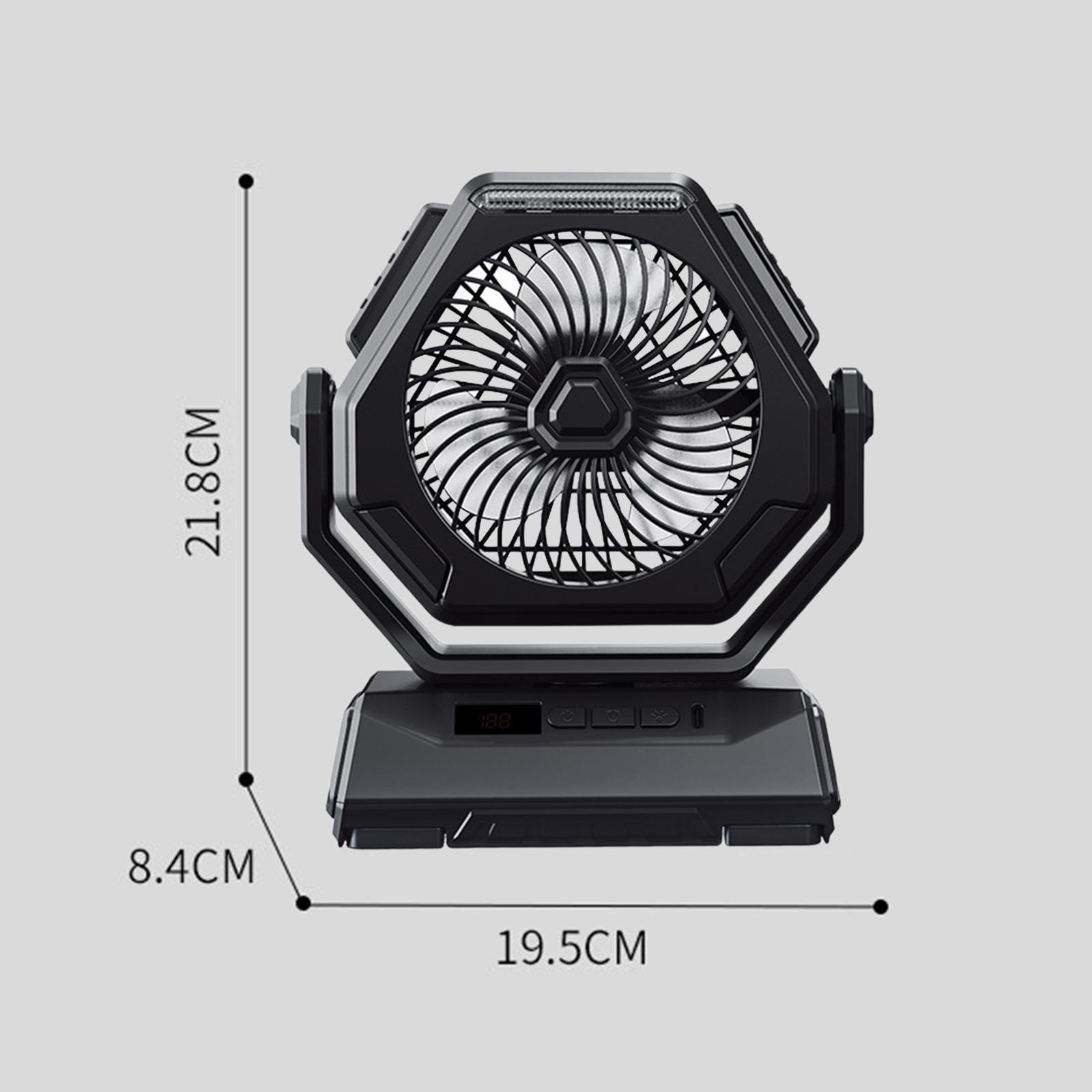 

Вентилятор на батарейках, портативный перезаряжаемый настольный/кемпинговый вентилятор со светодиодной подсветкой и крючком, уличный вентилятор для палатки, автомобиля, путешествия чёрный